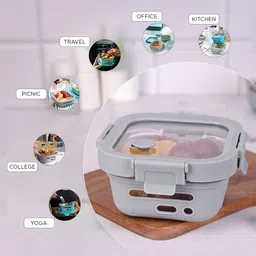 glasafe Soothing Slate 320Ml Fresh Grip Borosilicate Glass With Protective Silicone Sleeve Lunchbox image 4