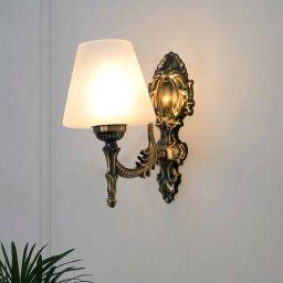 fos lighting Antique Brass 11 Inch Single Light Steel Wall Lamp With Tapered Frosted Glass Shade-picture-48