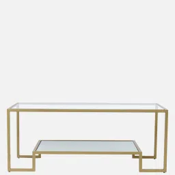 claymint Bridgeview Metal Coffee Table In Golden Finish With Glass Top image 4