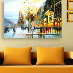 inephos Busy Daphne Orange Canvas Framed People and Places Art Print image 1