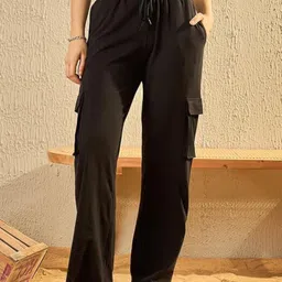white moon Women Solid Black Track Pants-picture-27