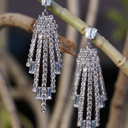 Zoey Silver-Plated Cubic Zirconia Studded Tasselled Contemporary Drop Earrings image 1