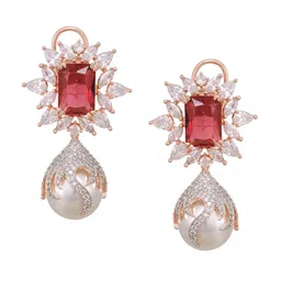 Saraf RS Jewellery Red Rose-Gold Plated Handcrafted Contemporary Drop Earrings image 2