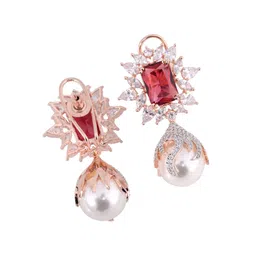 Saraf RS Jewellery Red Rose-Gold Plated Handcrafted Contemporary Drop Earrings image 3