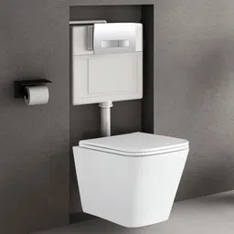bherunath Meta Wall Mounted Ceramic Commode with Concealed Flush Tank, Tank, White, Elongated Shape, Modern Design, Chrome Push Plate, (ACCORD) Western Commode-picture-11