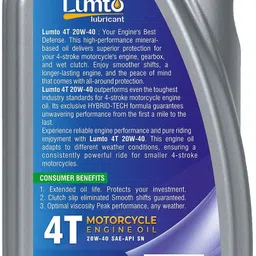 lumto 4T 20W-40 API SN 900ML P3 For Bike High Performance Engine Oil image 2