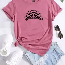 jugular Women Printed Round Neck Cotton Blend Pink T-Shirt-picture-10