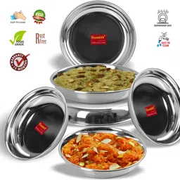 sumeet Stainless Steel Heavy Gauge Small Halwa Plates with Mirror finish 13.5cm Dia - Set of 6pc Quarter Plate image 2