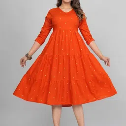 klothing Women Fit and Flare Orange Midi/Calf Length Dress image 5