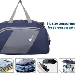 perfect star 40 L Gym Duffel Bag - 40 L Hand Duffel Bag 12 inch 9.5 inch 20 inch Stylish Light Weight Small Travel Duffel Bag For Men & Women Quality Tested Luggage Bag {navy blue} - Blue, Gold image 5