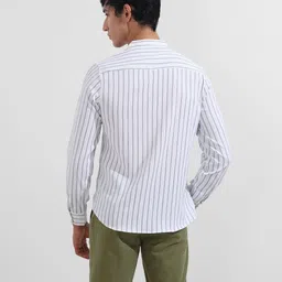 the indian garage co. Men Regular Fit Striped Mandarin Collar Casual Shirt image 5