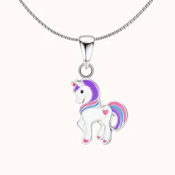 HighSpark Girls 925 Sterling Silver Heart Unicorn-Shaped Pendant With Chain image 4