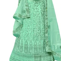 MANVAA Sea Green Embroidered Thread Work Semi-Stitched Lehenga & Unstitched Blouse With Dupatta image 3