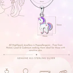 HighSpark Girls 925 Sterling Silver Heart Unicorn-Shaped Pendant With Chain image 2