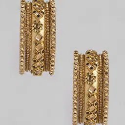 Peora Women Gold-Plated Silk Thread Stone Studded Chuda Bangle Set image 3