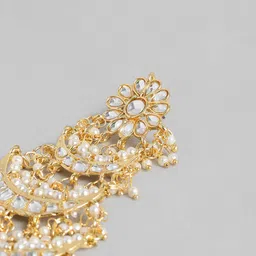 Peora Sea Green & Gold-Toned Crescent Shaped Chandbalis Earrings image 4