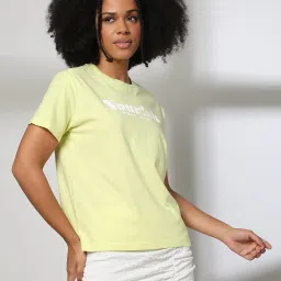 dnmx Women Typographic Print Boxy Fit Cotton Crew-Neck T-Shirt image 1