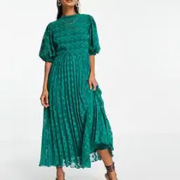 Women Chevron Print Puff Sleeve Fit & Flare Dress-image-19