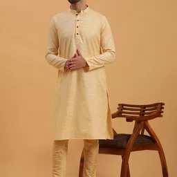 NAMASKAR Ethnic Motifs Self Design Mandarin Collar Pure Silk Kurta with Churidar-picture-15