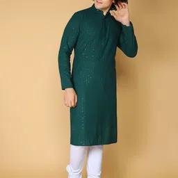 NAMASKAR Men Floral Embroidered Regular Sequinned Chikankari Kurta with Churidar-picture-23