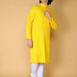 NAMASKAR Men Floral Chikankari Regular Sequinned Kurta with Churidar-picture-22