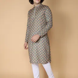 NAMASKAR Men Blue Printed Regular Kurta with Churidar-image-27