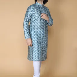 NAMASKAR Men Blue Printed Regular Pure Silk Kurta with Churidar-picture-33