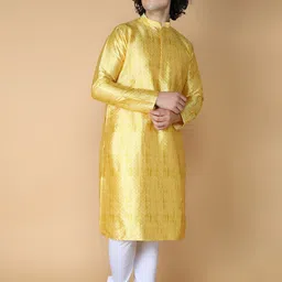 NAMASKAR Men Yellow Regular Pure Silk Kurta with Churidar-image-67