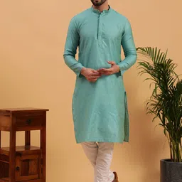 NAMASKAR Woven Design Mandarin Collar Pure Cotton Kurta with Churidar-picture-11