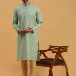 NAMASKAR Ethnic Motifs Self Design Pure Silk Kurta with Churidar-picture-14