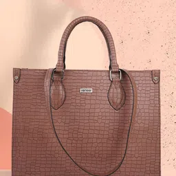 Veneer Textured Structured Vegan Leather Tote Handbag-picture-28