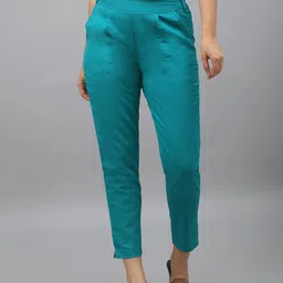 Me Craft Women Turquoise Blue Easy Wash Trousers-image-85