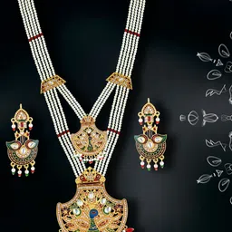 MANSIYAORANGE Gold-Plated Stone-Studded & Beaded Necklace & Earrings-picture-38