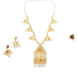 ODETTE Gold-Plated Red & Green Stone Studded Jewellery Set image 2