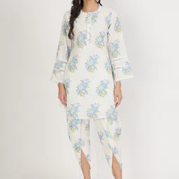 Divena Floral Printed Straight Pure Cotton Kurta with Dhoti Pants-picture-30