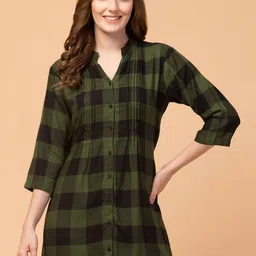 Hive91 Green & Black Viscose Rayon Checked Shirt Style Tunic-picture-29