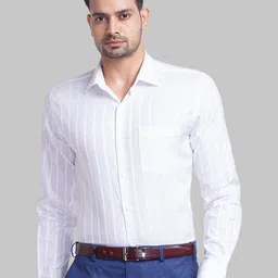 Park Avenue Men White Striped Slim Fit Formal Shirt-image-22