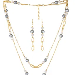 Estele Gold Plated Sparkling Pearl Necklace Set-picture-18