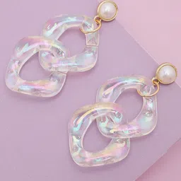 SOHI Gold Plated & Transparent Contemporary Drop Earrings image 1