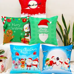STITCHNEST Green & Red Set of 5 Cartoon Characters Square Cushion Covers-image-49