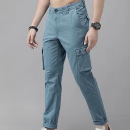Roadster Men Blue Regular Fit Solid Cargos-picture-29