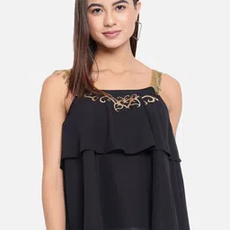 ALL WAYS YOU Shoulder Straps Embellished Ruffles Tiered Top image 1