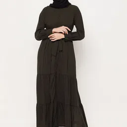 NABIA Women Olive Black Solid Tiered Abaya Burqas-picture-25