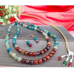 RICH AND FAMOUS Gold-Plated Multi-Coloured Quartz & Agate Beaded Brass Jewellery Set image 1