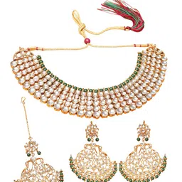 Ethnicking Gold-Plated Kundan-Studded & Beaded Jewellery Set-image-14
