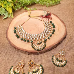 Ethnicking Gold Plated Kundan Stone Studded & Beaded Jewellery Set-picture-14