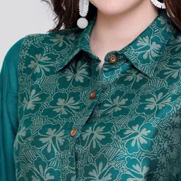 HOUSE OF KIRNA'S WITH LOGO OF HOK Floral Printed Shirt Collar Tunic & Trouser image 5