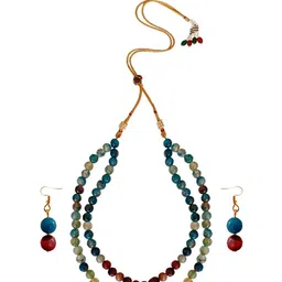 RICH AND FAMOUS Gold-Plated Multi-Coloured Quartz & Agate Beaded Brass Jewellery Set image 2
