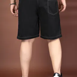 pluss Solid Men Denim Black Regular Shorts image 2