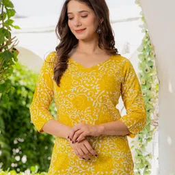 fyunl Casual Regular Sleeves Printed Women Yellow Top image 3